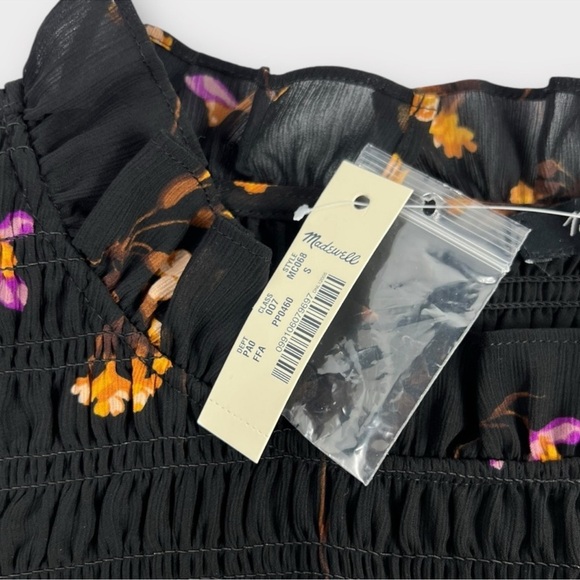 - NWT Madewell Georgette Ruffle-Collar Smocked Top in Falling Freesias B… - Picture 14 of 14
